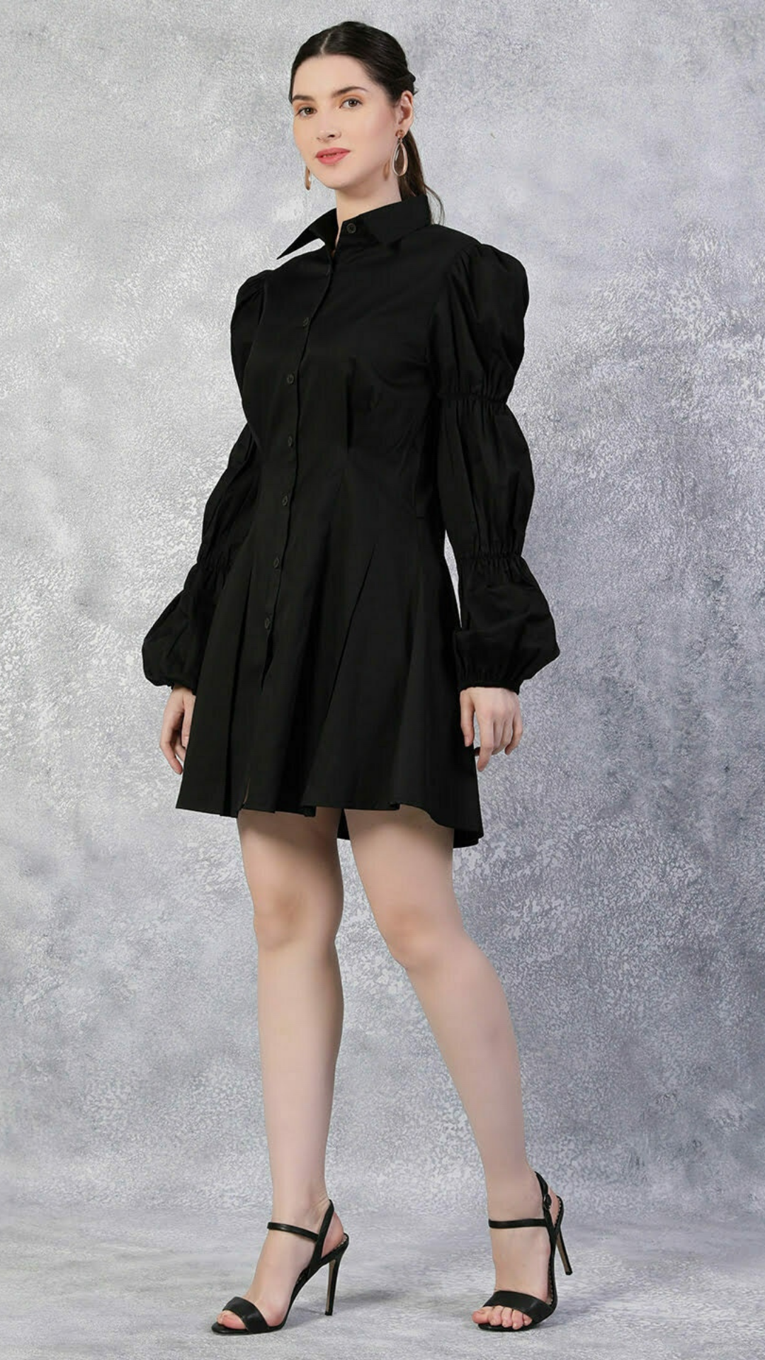 Gathered Detail Balloon Sleeves Shirt Dress