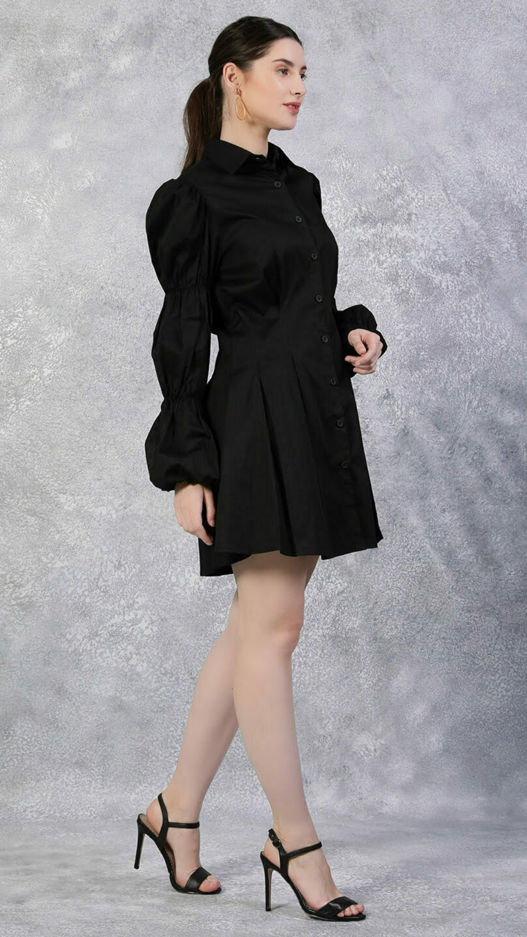 Gathered Detail Balloon Sleeves Shirt Dress