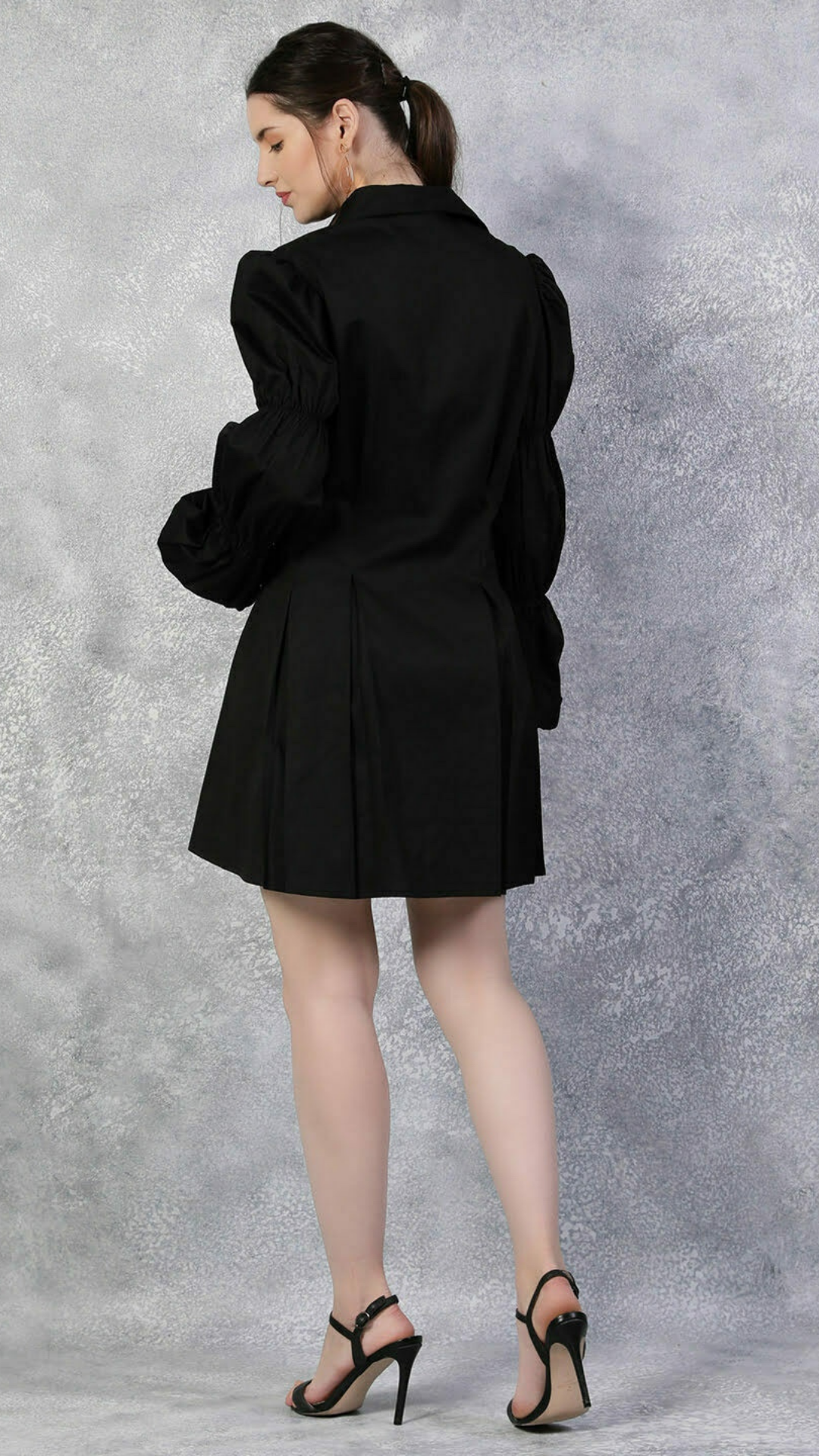 Gathered Detail Balloon Sleeves Shirt Dress