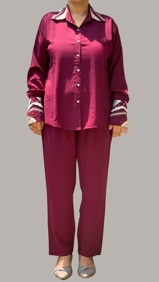 Maroon  Pearl Elegance Ensemble Co-ord Set