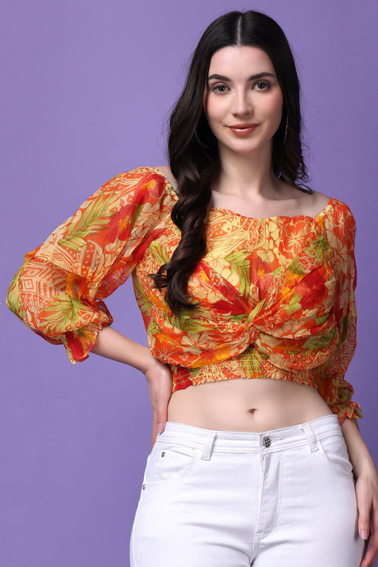 Multicolour Tropical Print Knotted Top