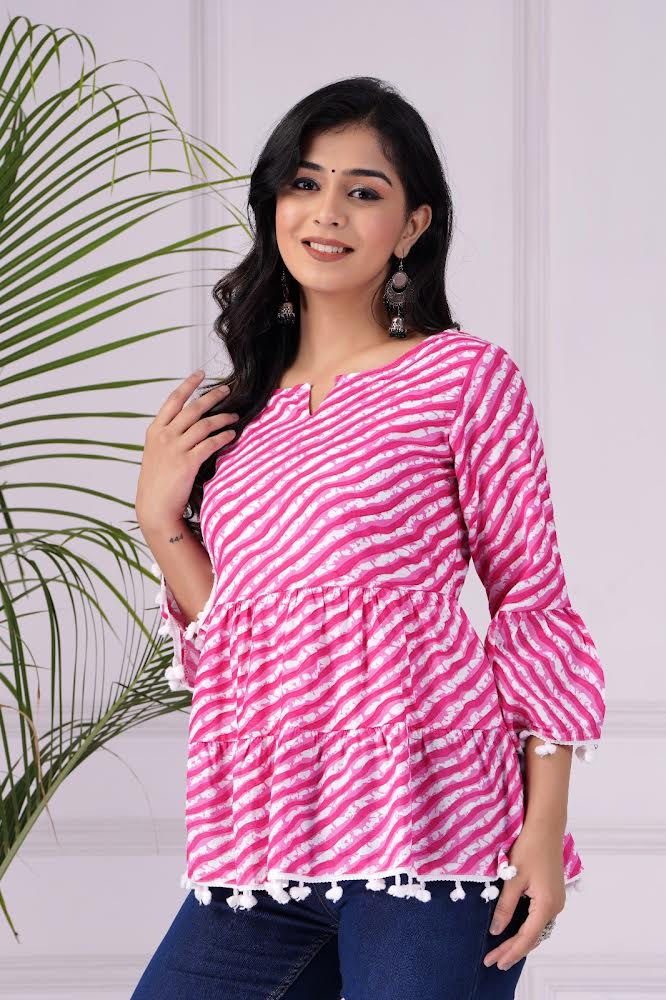 Pink Lehriya Top