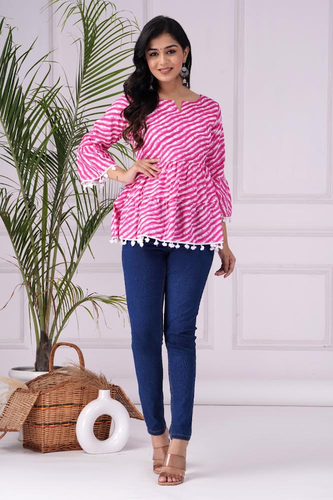 Pink Lehriya Top