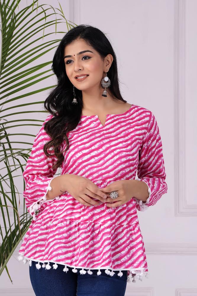 Pink Lehriya Top