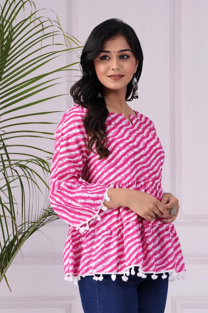 Pink Lehriya Top