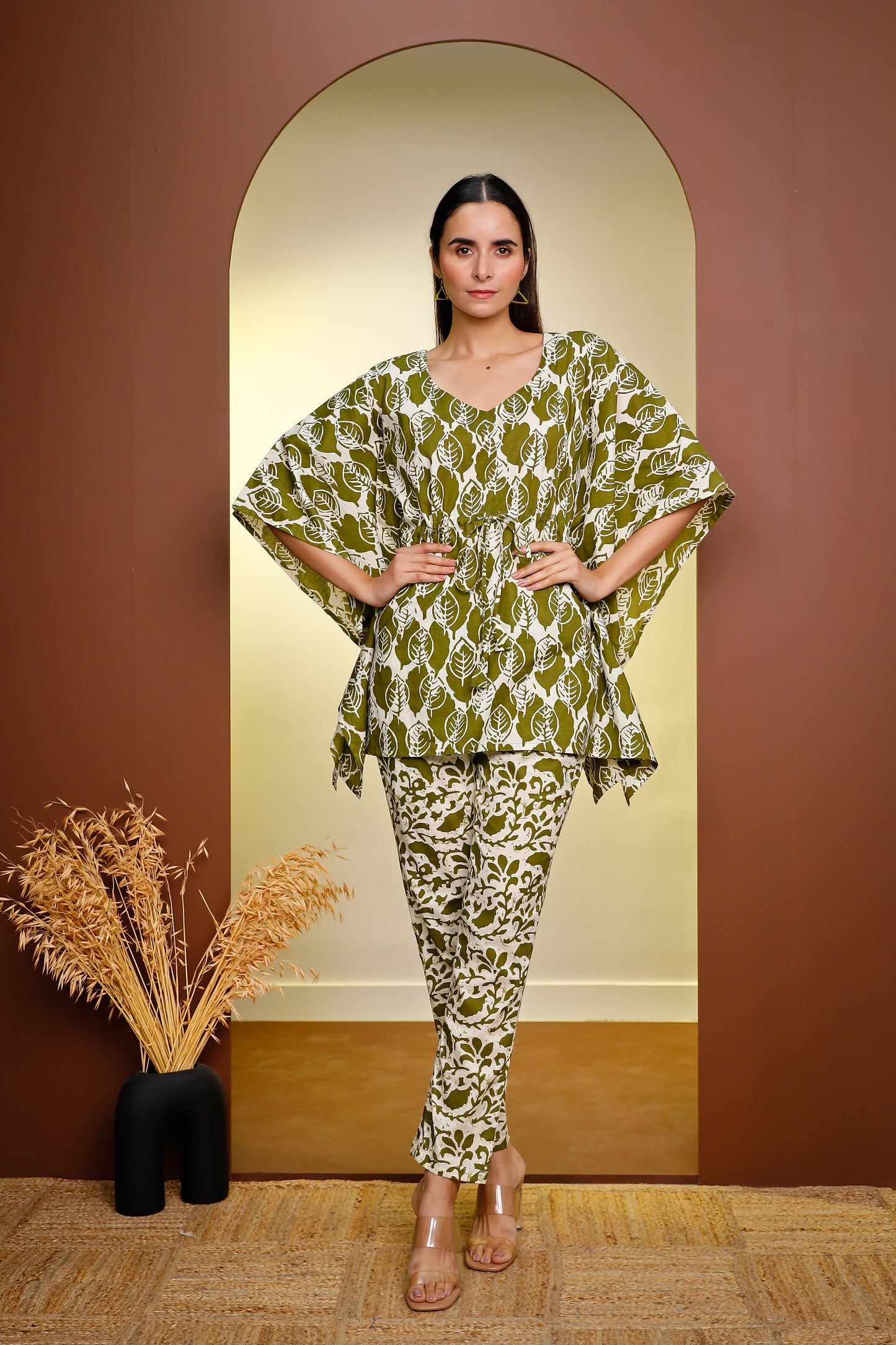 Kale Green Artisanal Ethereal Elegance Block Print Co-ord Set