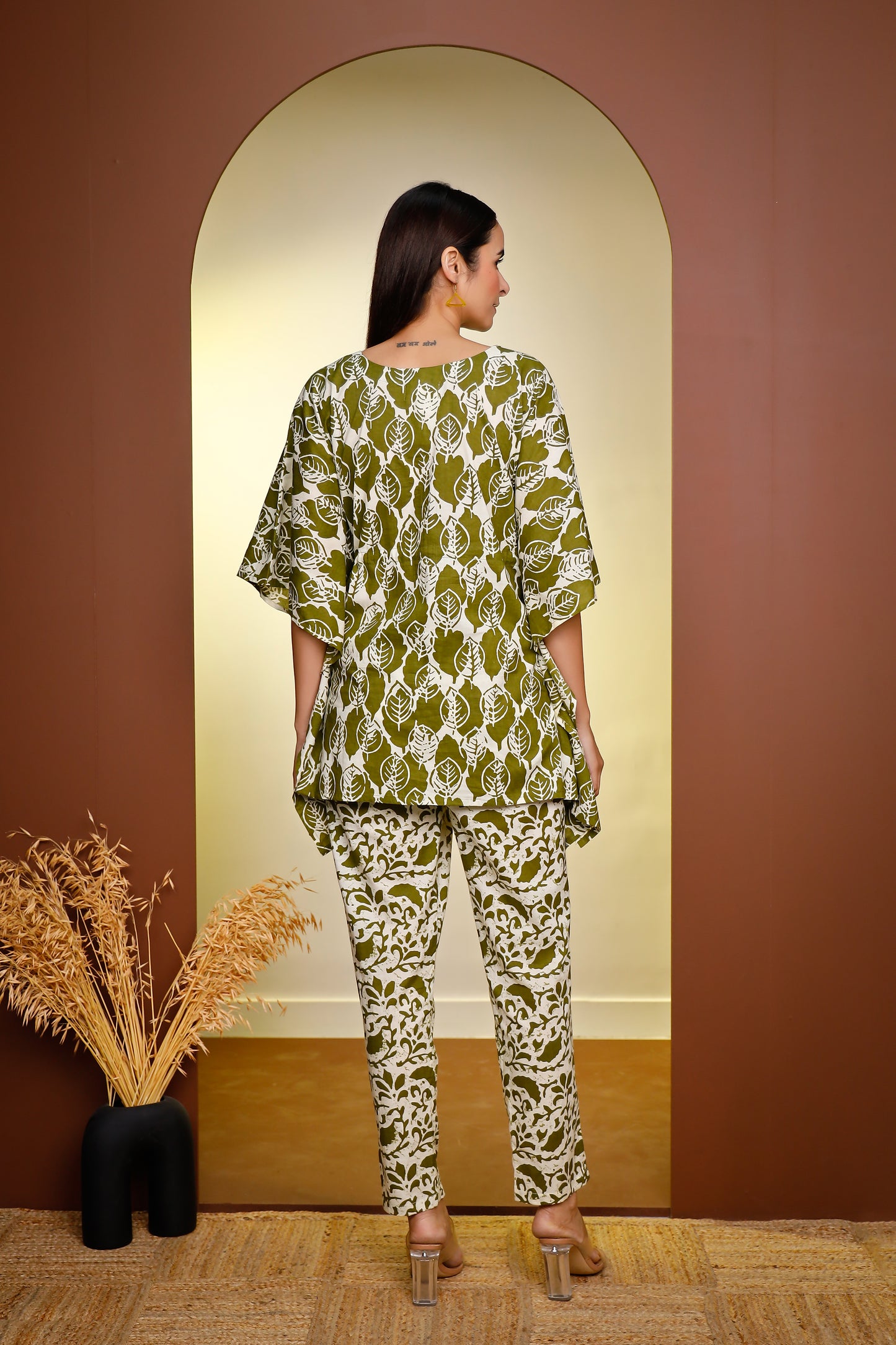 Kale Green Artisanal Ethereal Elegance Block Print Co-ord Set