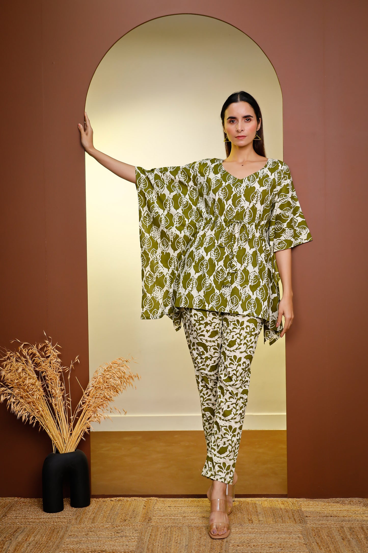 Kale Green Artisanal Ethereal Elegance Block Print Co-ord Set